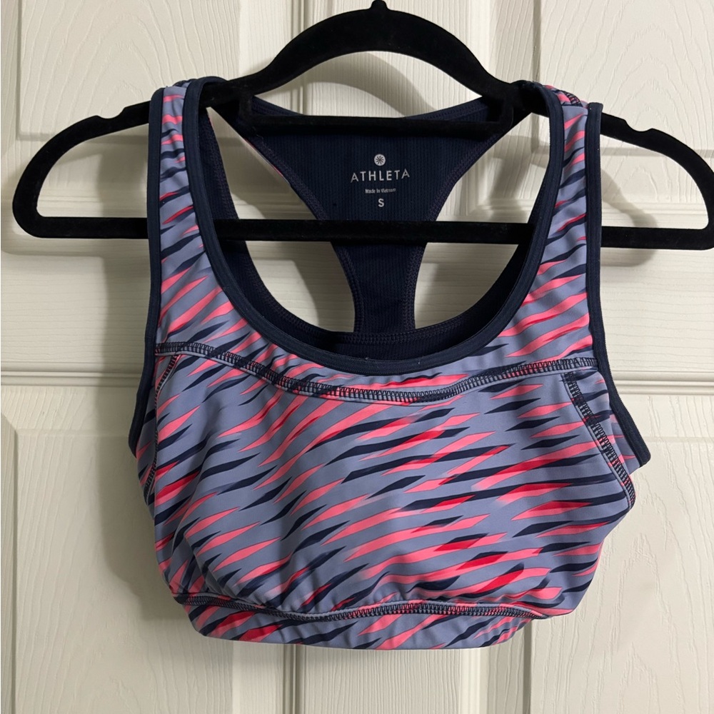 Athleta Women's Double Dare Dynamic Pink Navy Racerback Sport Active Workout Bra